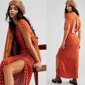 Free People Lakeside Red Heart Print Midi Dress